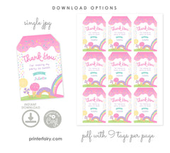 Candyland Thank You Tags Template, Rainbow Birthday Party (Digital Download)