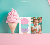 Editable Ice Cream Birthday Invitation with Photo (Digital Invite)