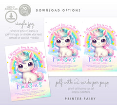 Rainbow Unicorn Birthday Invitation, Editable Party Theme (Instant Download)