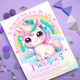 Rainbow Unicorn Birthday Invitation, Editable Party Theme (Instant Download)