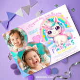 Unicorn Birthday Invitation with Photo, Rainbow Party Theme (Digital Download)