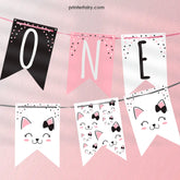 Kitty Cat ONE Banner, Girl 1st Birthday (Instant Download)