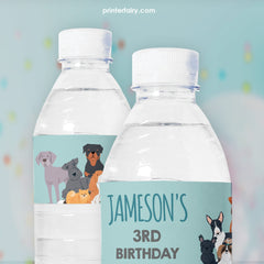 Puppy Birthday Water Bottle Label, Editable Pet Adoption Party (Digital Item)