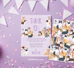 Puppy Birthday Thank You Card, Dog Adoption Party (Editable Digital Item)