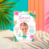 Editable Luau Birthday Invitation with Photo, Tropical Party Invite