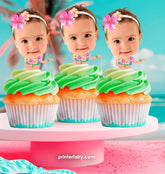 Personalized Luau Cupcake Toppers, Hawaiian Birthday Party (Digital Design)
