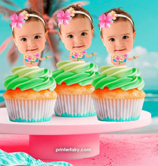 Personalized Luau Cupcake Toppers, Hawaiian Birthday Party (Digital Design)