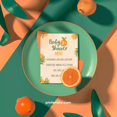 Orange Baby Shower Menu Template, Editable Dinner Menu (Digital Download)
