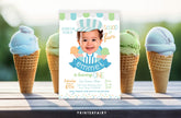 Ice Cream Birthday Photo Invitation, Summer Party (Digital Invite)