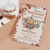 Fall Tea Party Retirement Invitation, Editable Template (Digital Download)