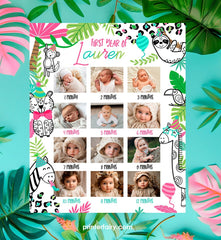Wild One Birthday Photo Board, Jungle Animals (Instant Download)