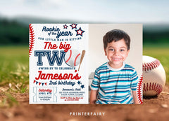 Baseball Second Birthday Invitation with Photo (Editable)