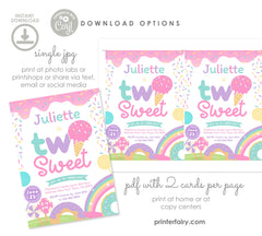 Candyland Two Sweet Invitation, Ice Cream Donut Birthday (Editable Digital)