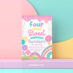 Candyland 4th Birthday Invitation, Rainbow Sprinkles (Editable Digital Item)