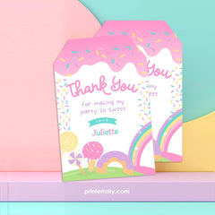 Candyland Thank You Tags Template, Rainbow Birthday Party (Digital Download)