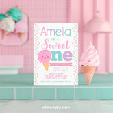 Ice Cream First Birthday Invitation, EDITABLE Sweet One (Digital)