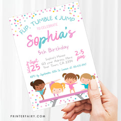 Gymnastics Birthday Party Invitation, Editable Template (Instant Download)
