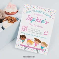 Gymnastics Birthday Party Invitation, Editable Template (Instant Download)