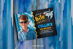 Shark Birthday Invitation with Photo, Editable Template (Digital Download)