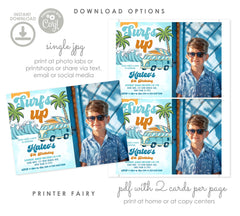 Surfs Up Birthday Invitation, Retro Surfboard Beach Party (INSTANT DOWNLOAD)