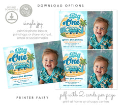 Editable Big One Surf Birthday Invitation with Photo (Digital Download)