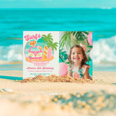 Retro Surf Birthday Party Invitation, Editable Van Surfboard Invite (Digital Download)