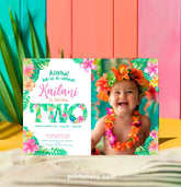 Editable Luau 2nd Birthday Invitation, Tropical Floral (Digital Item)