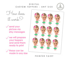 Luau Personalized Cupcake Toppers, Hawaiian Party Birthday Decorations, Printable Toppers Any Size, Custom Cake Toppers, Digital Design