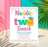 Pineapple 2nd Birthday Invitation, Editable Luau Party Invite (Digital Download)