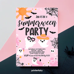 Summerween Ghost Pool Party Invitation, Editable (Digital Download)