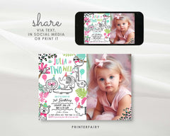 Two Wild Safari Birthday Invitation with Photo (Digital Download)