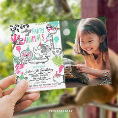 Jungle Animals Birthday Invitation with Photo (Digital Download)