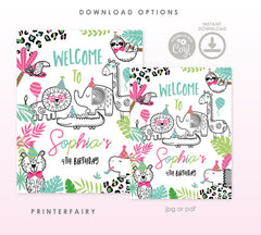 Wild One Welcome Sign, Jungle Animals Birthday (Instant Download)