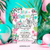 Two Wild Safari 2nd Birthday Invitation, Jungle Animals (Digital Download)