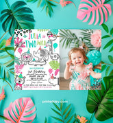 Two Wild Safari Birthday Invitation with Photo (Digital Download)
