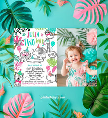 Two Wild Safari Birthday Invitation with Photo (Digital Download)