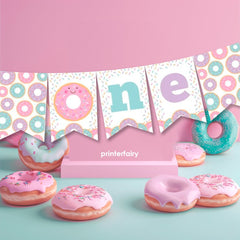 Donut First Birthday Banner, ONE Highchair Banner (Instant Download)