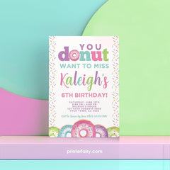 Donut Birthday Invitation, Sprinkles Party, Editable Template (Digital)