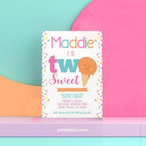 Ice Cream Party Invitation Template, Two Sweet 2nd Birthday Invitation, Instand Download