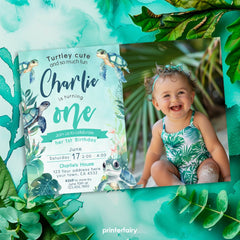 Sea Turtle 1st Birthday Invitation, Photo, Under The Sea (Editable)