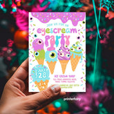 Eyescream Party Invitation, Retro Halloween, Ice Cream (Editable, Instant Download)