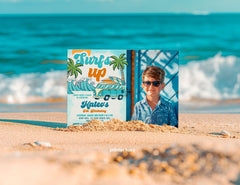 Surfs Up Birthday Invitation, Retro Surfboard Beach Party (INSTANT DOWNLOAD)
