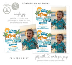 Retro Surf Birthday Invitation, Photo, Big One (INSTANT DOWNLOAD)