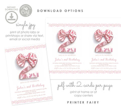 Coquette 2nd Birthday Invitation Template, Pink Bow (Digital Download)