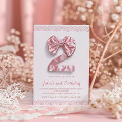 Coquette 2nd Birthday Invitation Template, Pink Bow (Digital Download)