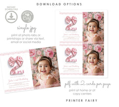 Coquette 2nd Birthday Photo Invitation, Pink Bow, Editable (Digital Download)