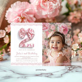 Coquette 2nd Birthday Photo Invitation, Pink Bow, Editable (Digital Download)