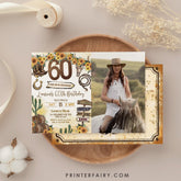 Rustic Cowgirl 60th Birthday Invitation with Photo (Digital Download)