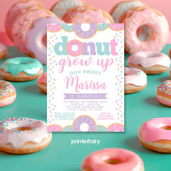Donut Grow Up Birthday Invitation, Editable Party Template (Digital Download)