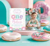 Donut First Birthday Invitation with Photo, Editable Template (Digital Download)